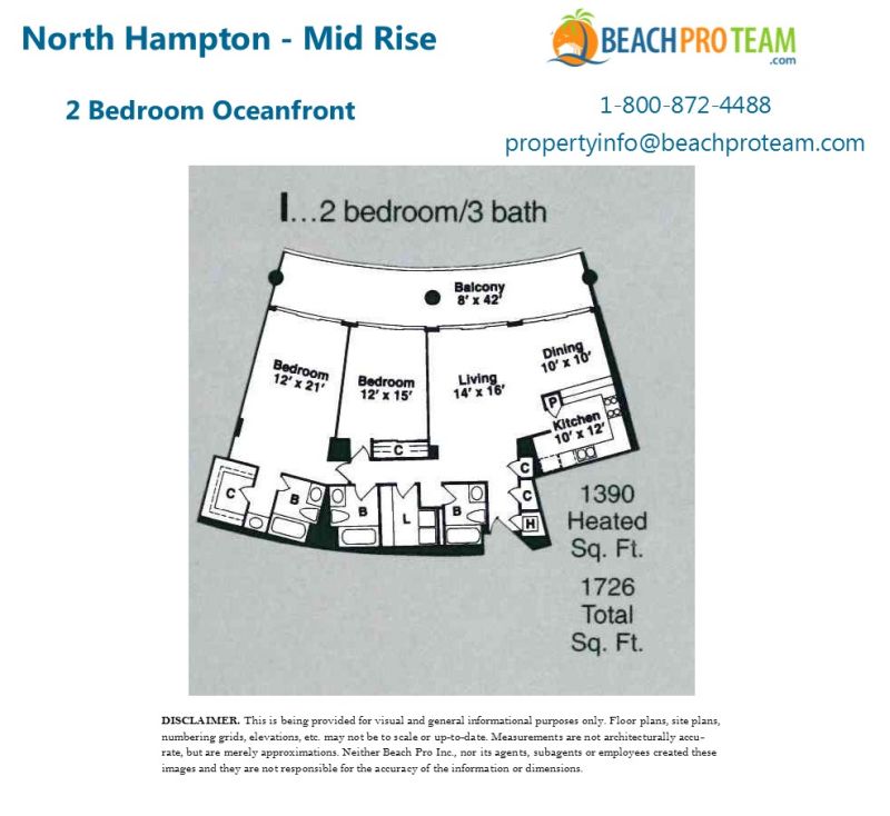 Kingston Plantation - North Hampton Floor Plan I - 2 Bedroom Oceanfront